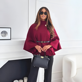 Fenith - Elegant High Neck Belted Cape Blouse