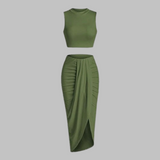MANUELA™ - Chic Pleated Slit Maxi Skirt Ensemble