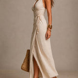 Antonia - Midi Dress with Lace Trim and Wrap Design