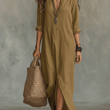 Bohemian Maxi Dress with Black Button-Front Detail