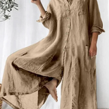 Casual Wide-Leg Jumpsuit with Plain Lapel and Single-Breasted Design