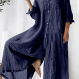 Casual Wide-Leg Jumpsuit with Plain Lapel and Single-Breasted Design