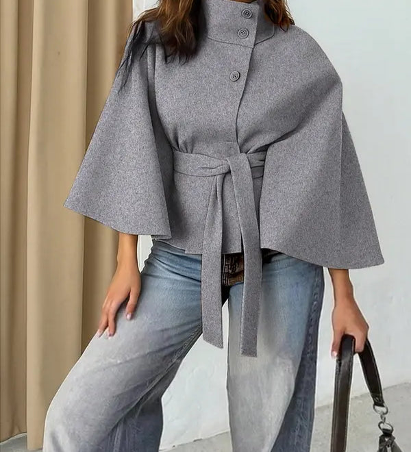 THELMAT - Wool Cape with Front Buckle Belt