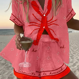 Pink Lobster Print Short Set in Rose
