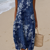 Sadie - Women's Loose-Fit Sleeveless Printed Midi Beach Dress