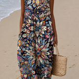 Stella - Women's Midi Dress with Sleeveless Print Design