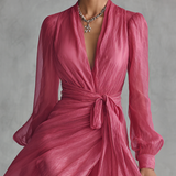 Estelle - Blush Chiffon V-Neck Dress