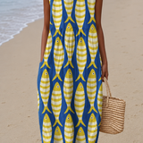 Victoria - Women's Midi Dress with Sleeveless Print Design