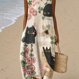 Julia Mae - Women's Casual Midi Dress with Sleeveless Print Design