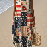 Nicole - Women's Casual Midi Dress with Sleeveless Print Design