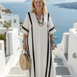 Elvienne - Striped Maxi Dress with Two-Tone Design