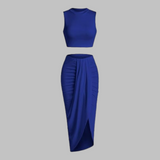 MANUELA™ - Chic Pleated Slit Maxi Skirt Ensemble