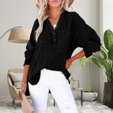 Brylin - Oversized Long Sleeve Blouse with Casual Button V-Neck