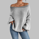 SURI™ - Striped Long Sleeve Sweater with Drop Shoulders