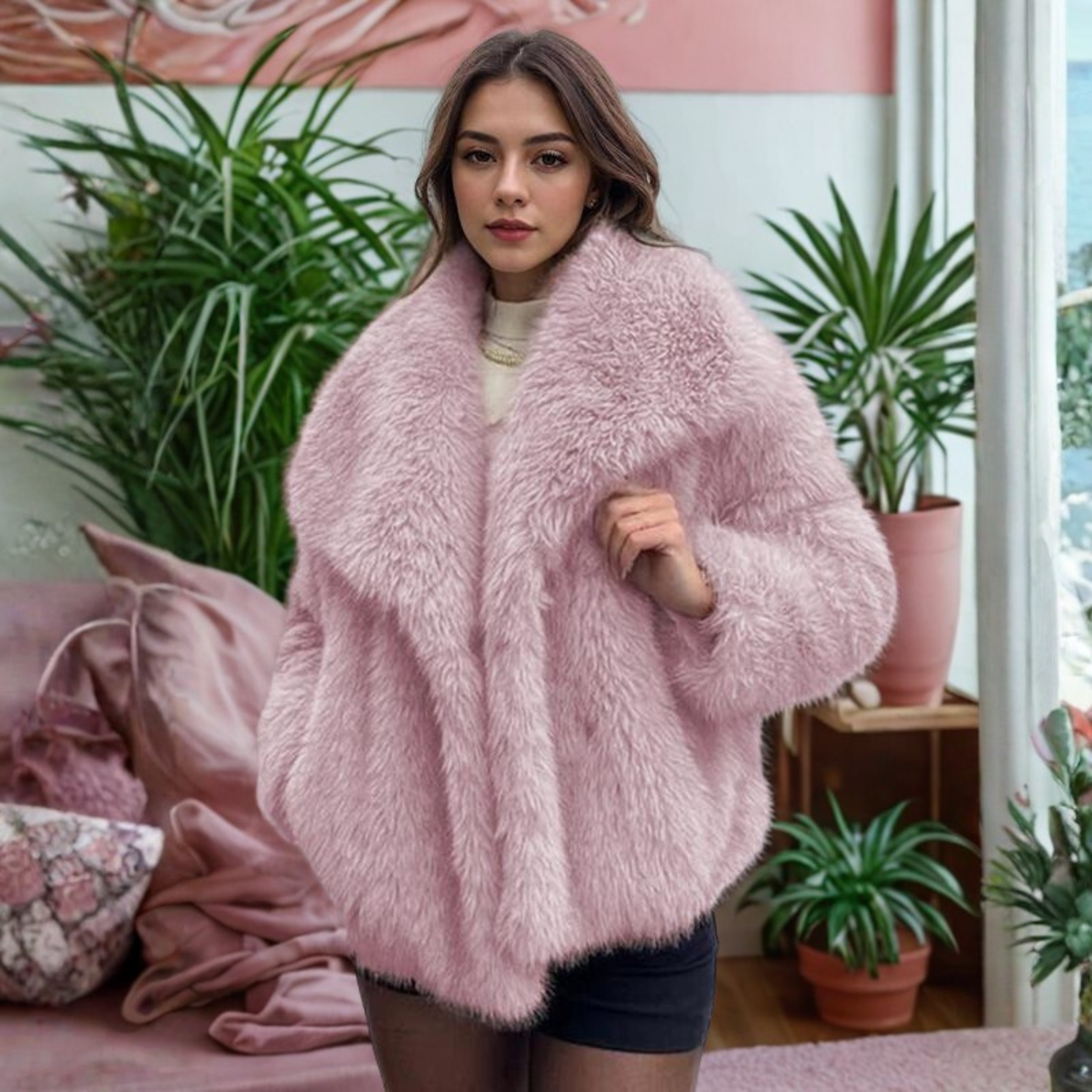 CORRINE™ - Elegant Long Sleeve Fuzzy Coat with Collar