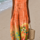 Allison - Women's Loose-Fit Sleeveless Printed Midi Beach Dress
