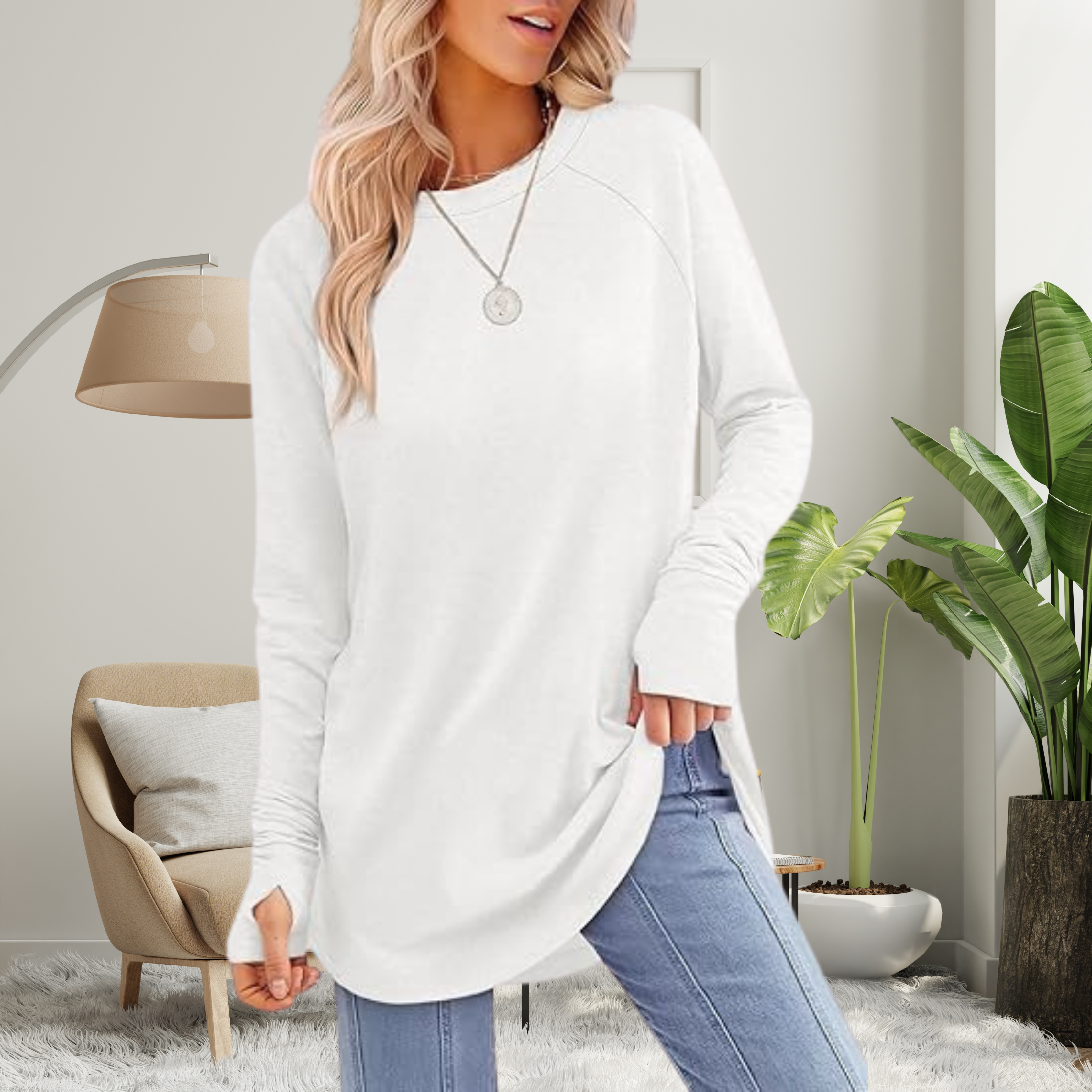 Stellan - Relaxed Long Sleeve Top with Thumb Holes