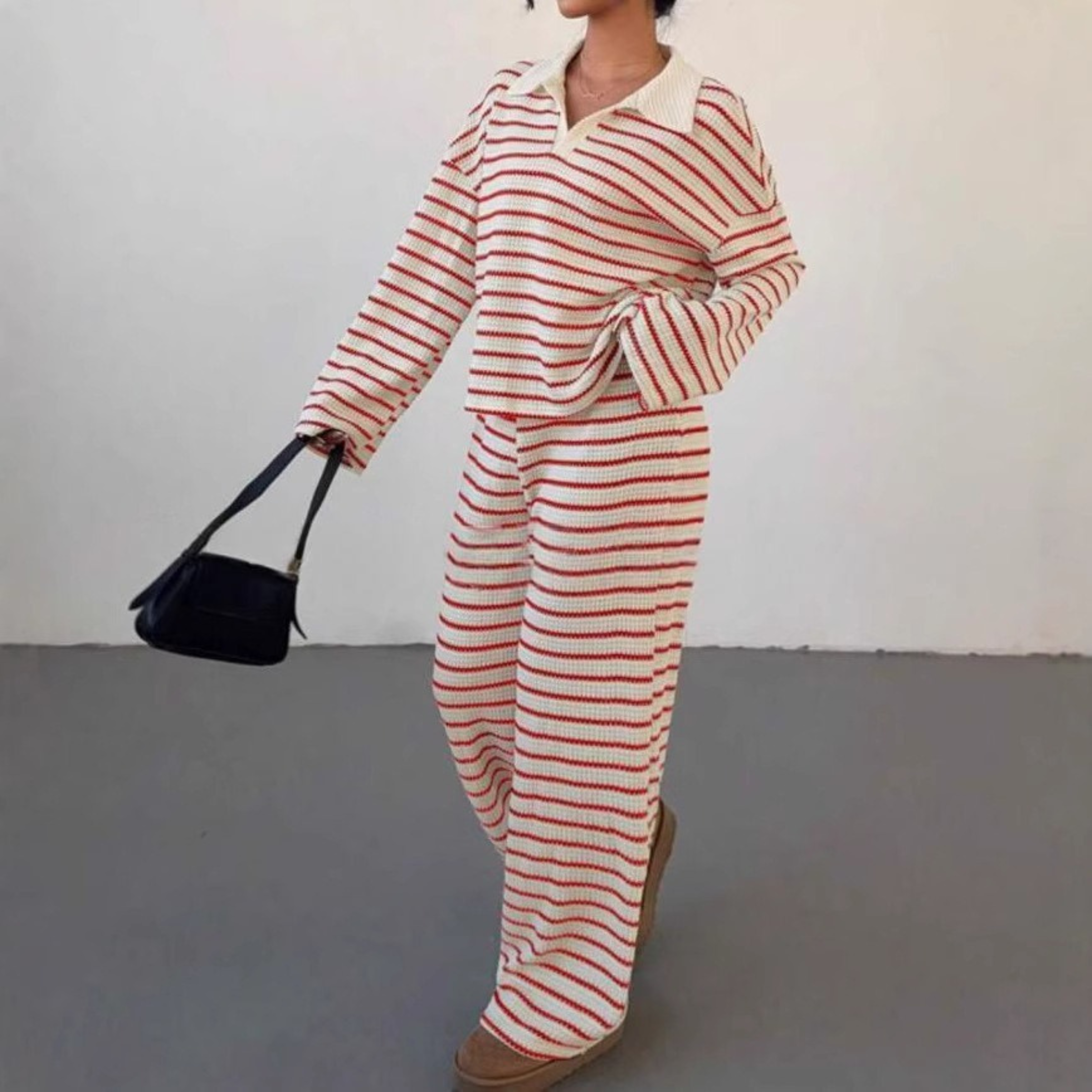 INCIT - Long Sleeve V-Neck Top with Stripes
