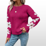 ZOEYT - Floral Print Round Neck Sweater