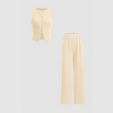 CLAIRE™ - Stylish Ribbed Button Tank and Pant Ensemble