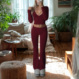SINAT - Long Sleeve V-Neck Cropped Top