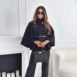 Fenith - Elegant High Neck Belted Cape Blouse
