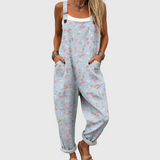 Sophie – Floral Patterned Soft Blue Overalls