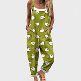 Rosie – Cozy Olive Green Jumpsuit Featuring a Hen Design