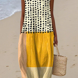 Leah Colorblock Midi Dress with Polka Dot Design