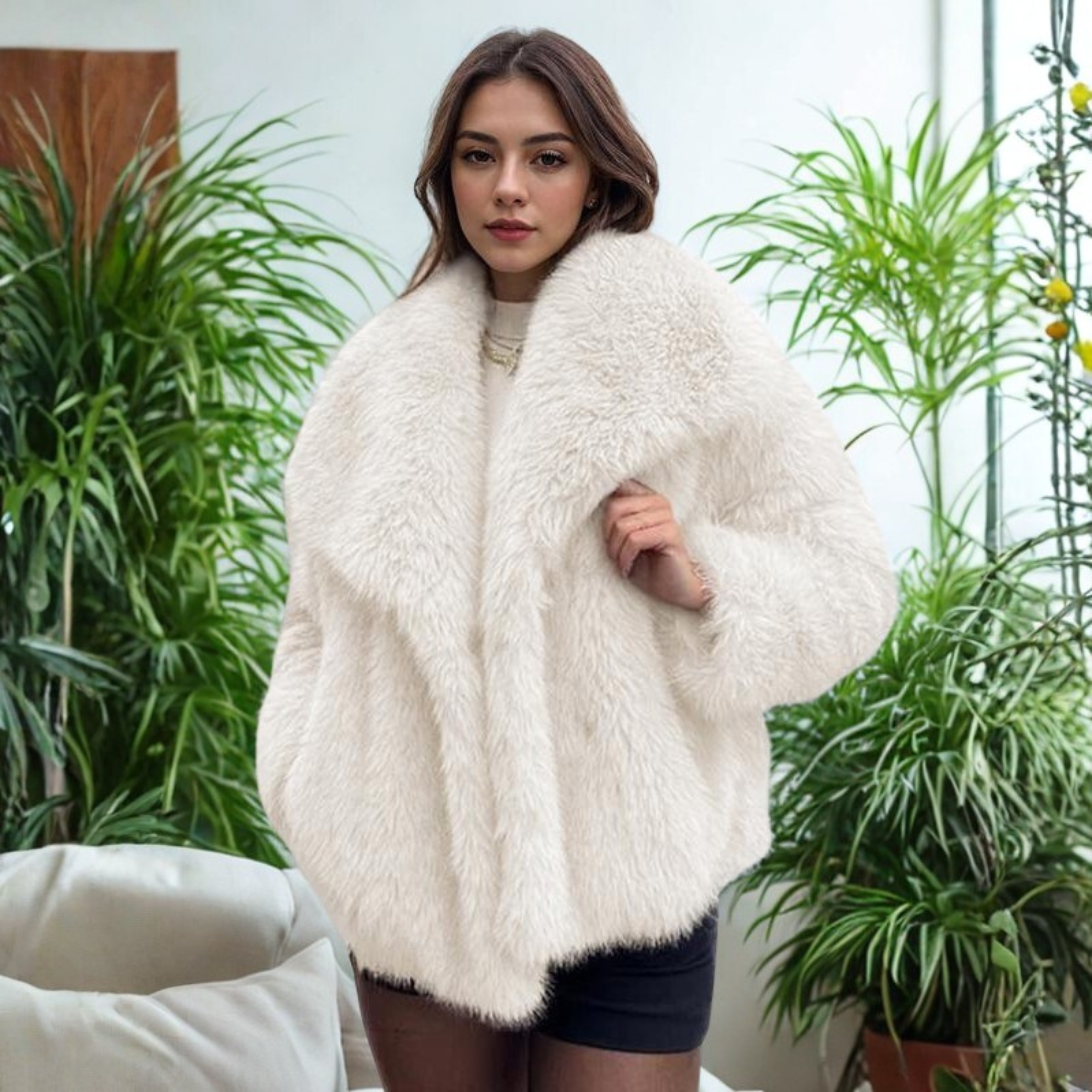 CORRINE™ - Elegant Long Sleeve Fuzzy Coat with Collar