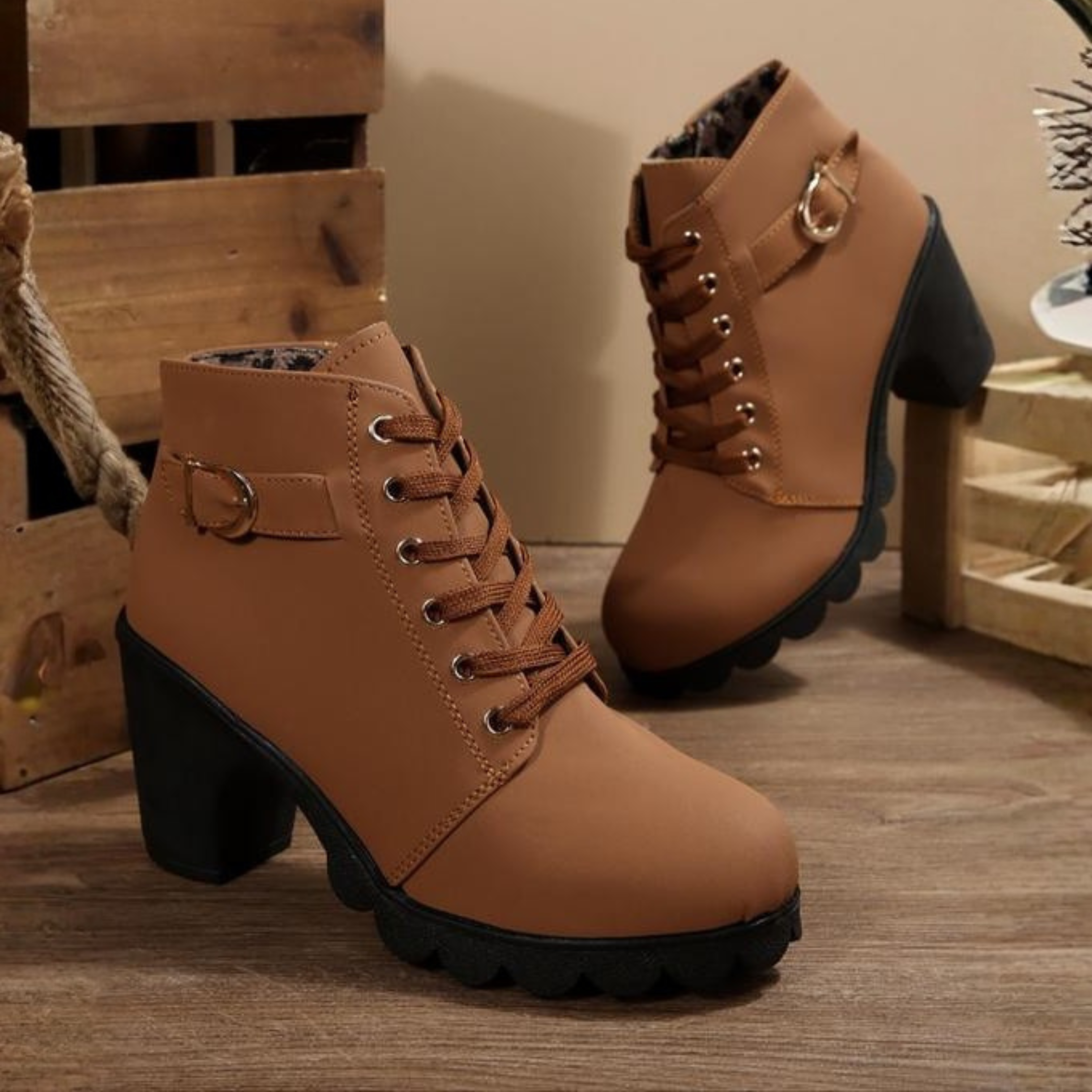KATNIT - Stylish Lace-Up Chunky Shoes with Metal Buckle