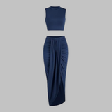 MANUELA™ - Chic Pleated Slit Maxi Skirt Ensemble