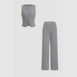 CLAIRE™ - Stylish Ribbed Button Tank and Pant Ensemble
