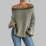 SURI™ - Striped Long Sleeve Sweater with Drop Shoulders