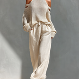 MARIA - Cold-Shoulder Turtleneck Knit Top & Wide-Leg Pants Ensemble