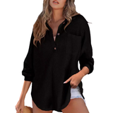KATHRYN™ – Lightweight Casual Button V-Neck Tunic Blouse