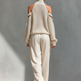 MARIA - Cold-Shoulder Turtleneck Knit Top & Wide-Leg Pants Ensemble