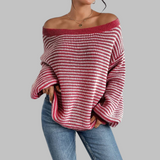 SURI™ - Striped Long Sleeve Sweater with Drop Shoulders