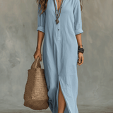 Bohemian Maxi Dress with Black Button-Front Detail