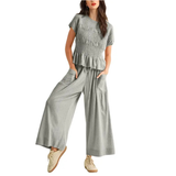 CHARLENET - 2-Piece Smocked Top with Wide Leg Pants