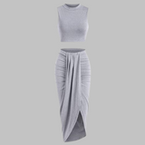 MANUELA™ - Chic Pleated Slit Maxi Skirt Ensemble