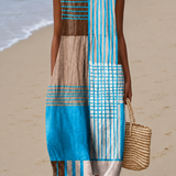 Autumn Women's Sleeveless Printed Midi Beach Dress - Relaxed Fit