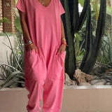 Easygoing V-Neck Solid Jumpsuit