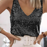 Grace - V Neck Tank with Glittering Sequin Details