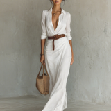 Sally - Maxi Dress with Long Sleeves and Lapel Collar