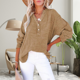 Brylin - Oversized Long Sleeve Blouse with Casual Button V-Neck
