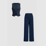 CLAIRE™ - Stylish Ribbed Button Tank and Pant Ensemble