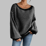 SURI™ - Striped Long Sleeve Sweater with Drop Shoulders