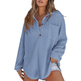 KATHRYN™ – Lightweight Casual Button V-Neck Tunic Blouse