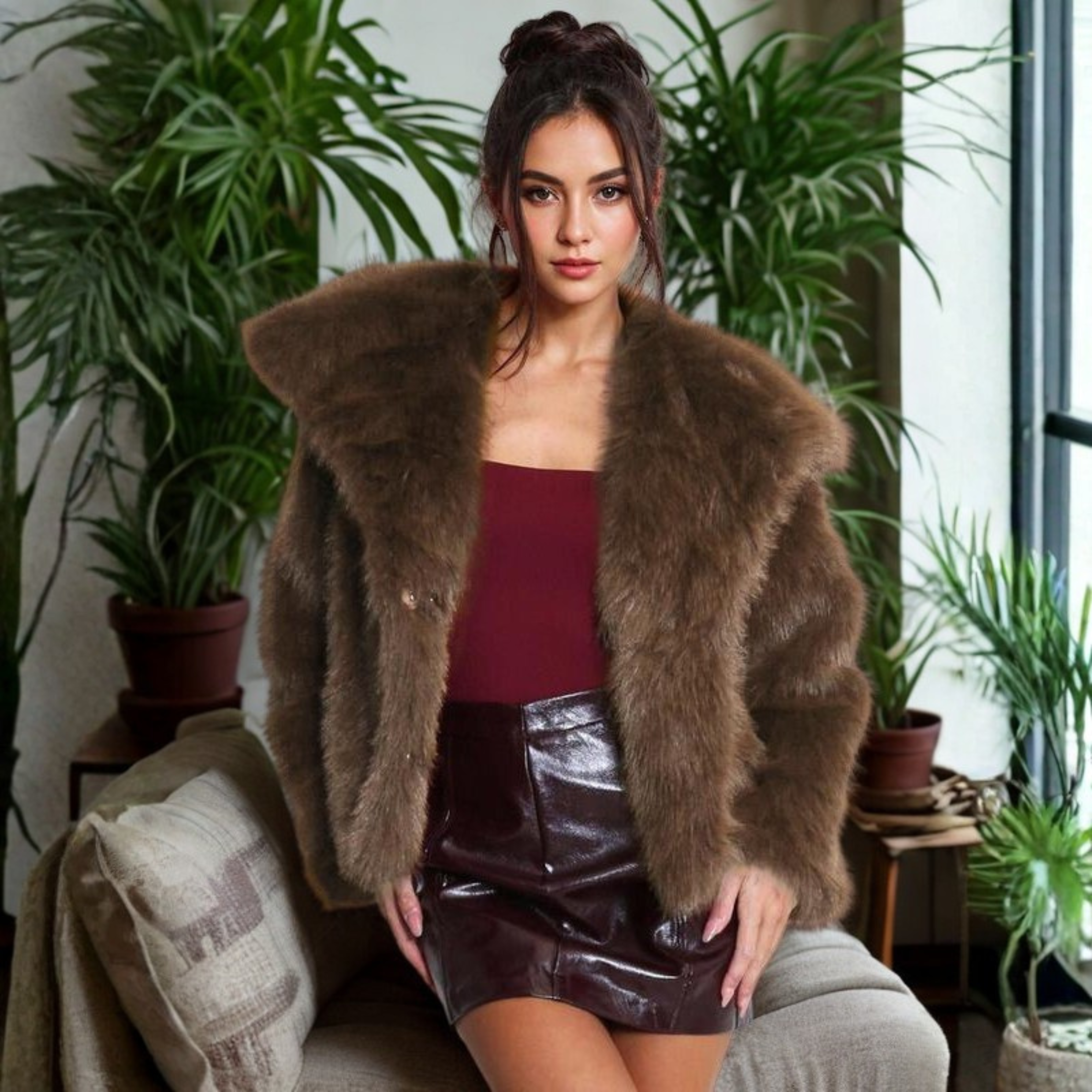 CORRINE™ - Elegant Long Sleeve Fuzzy Coat with Collar